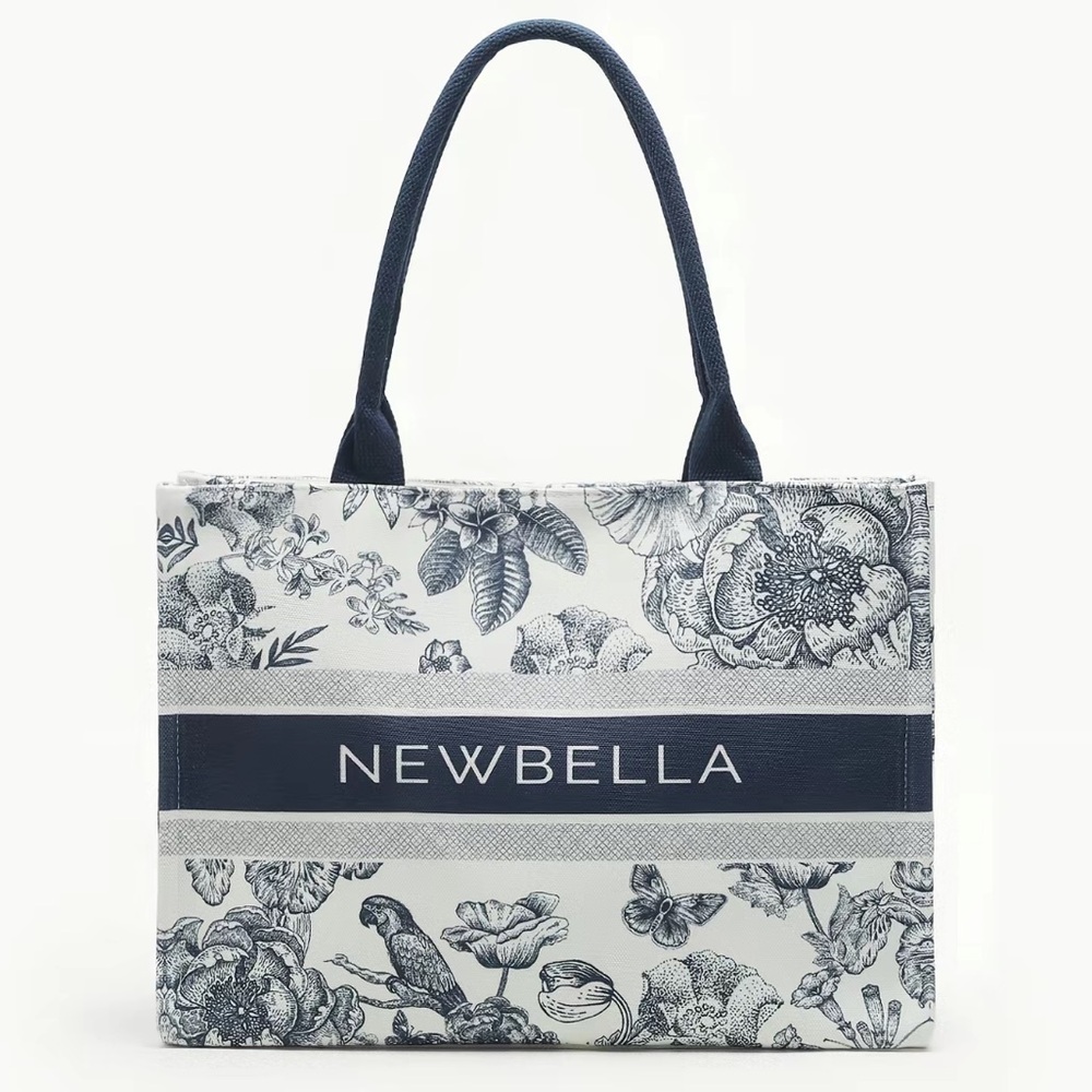 Navy Floral Canvas Tote Bag